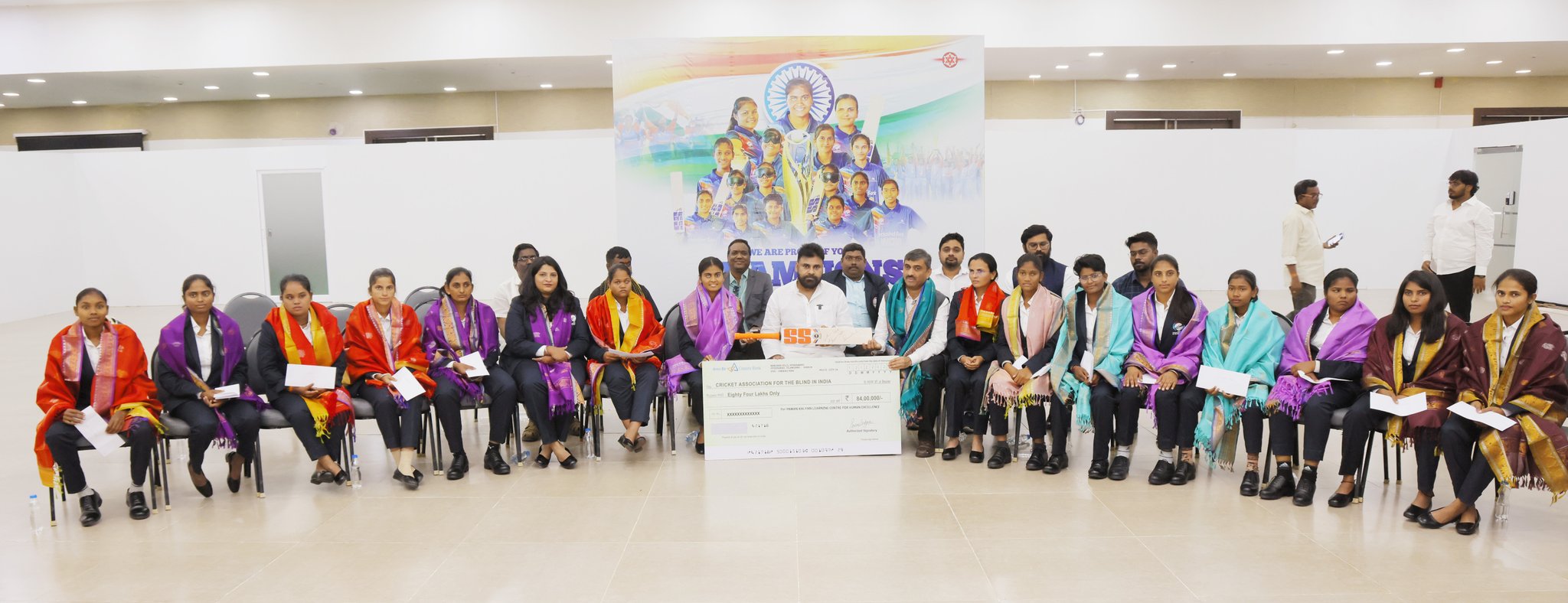 Indian Women's Blind Cricket World Cup champions with Pawan Kalyan