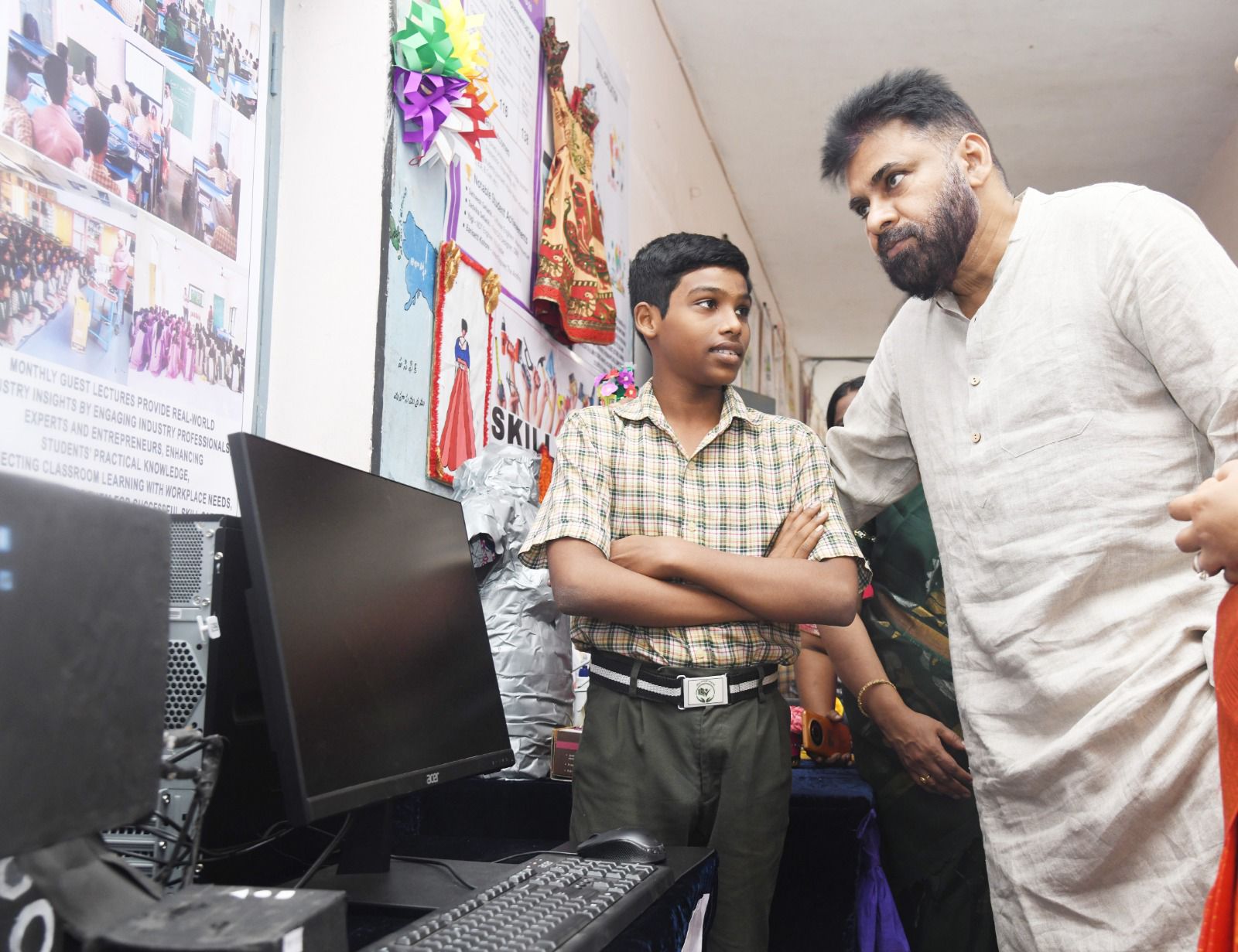 Students using the new computer lab donated by Pawan Kalyan