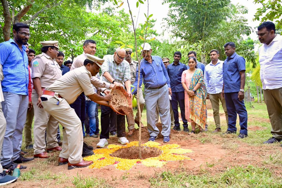 Naga Babu planting a Rudraksha sapling at Godavari Mahapushkara Nagaravanam, Rajamahendravaram