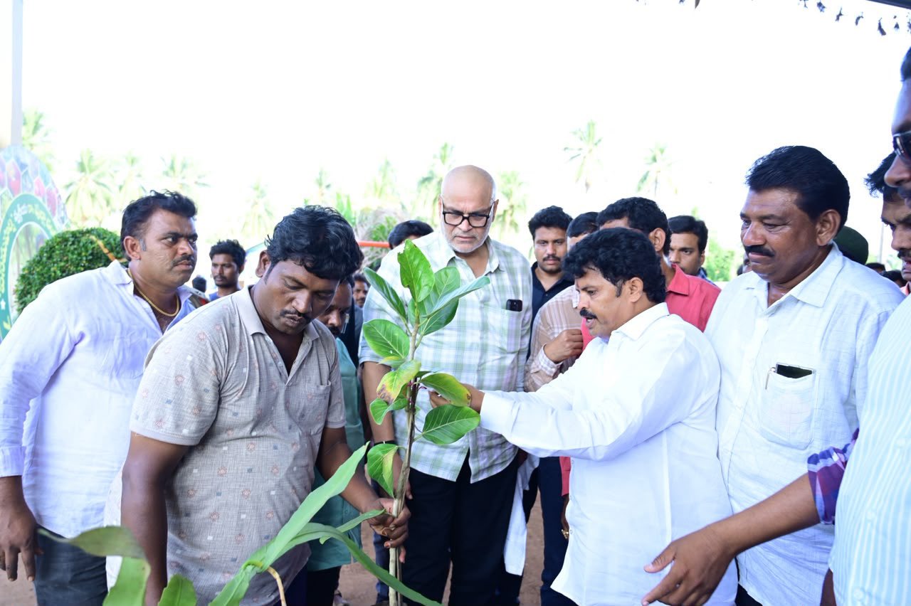 Naga Babu planting a rare Andaman Padak sapling at the Godavari Mahapushkara Nagaravanam urban forest