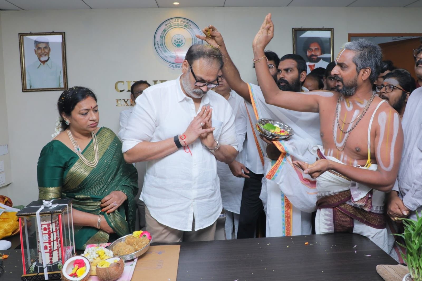 Naga Babu with Janasena Party leaders after assuming charge at AP Green