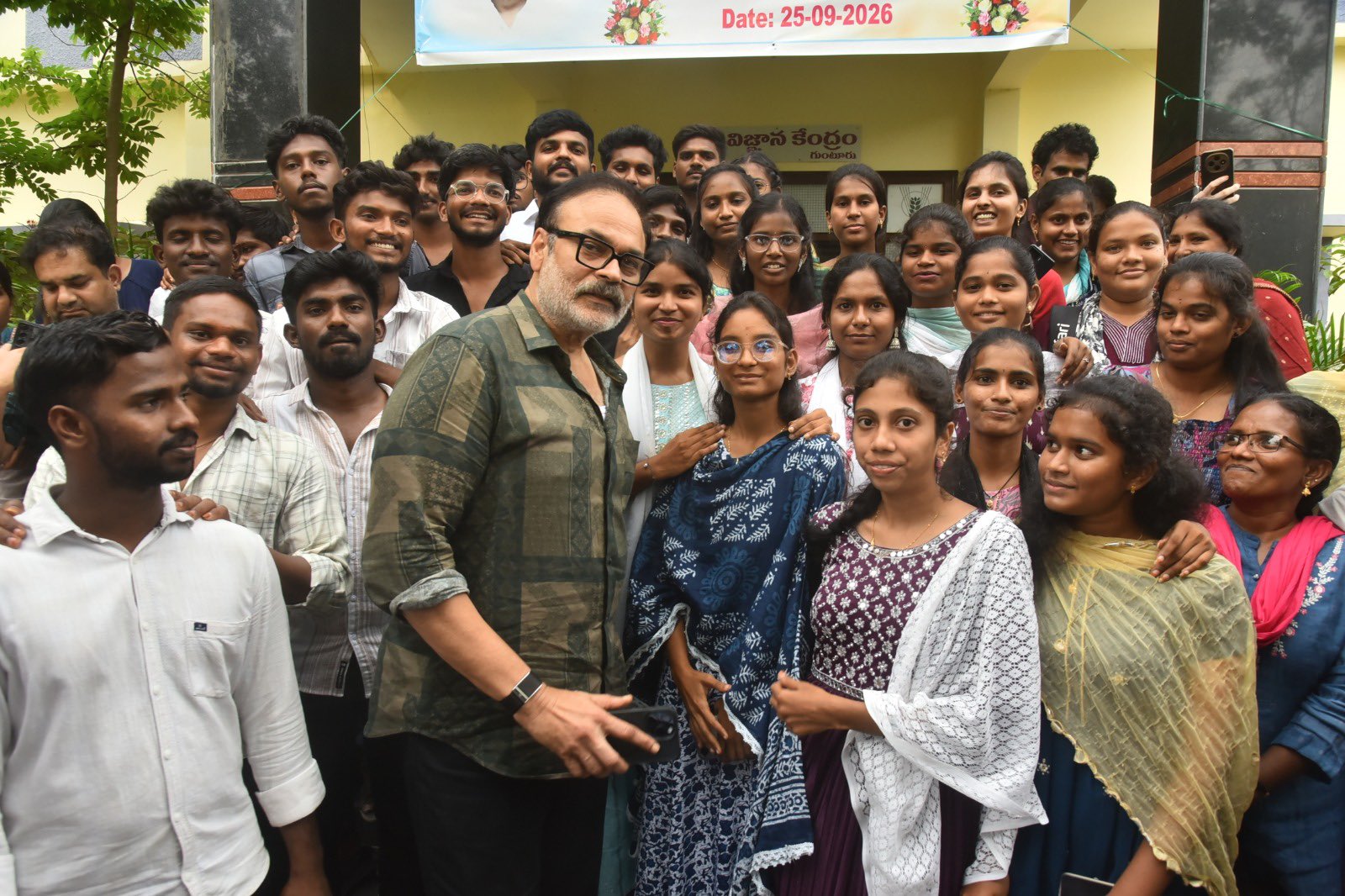 Naga Babu with KVK staff and rural agri-entrepreneurs during the Swachhta Hi Seva 2026 programme at Lam