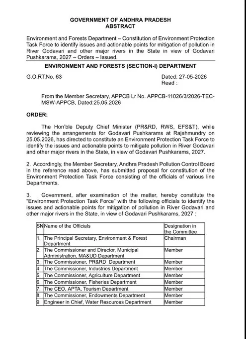 G.O.RT.No. 63 government order constituting the Environment Protection Task Force, page 1