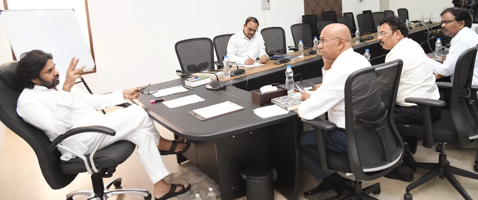AP Pollution Control Board officials with Deputy CM Pawan Kalyan during the pollution control roadmap meeting