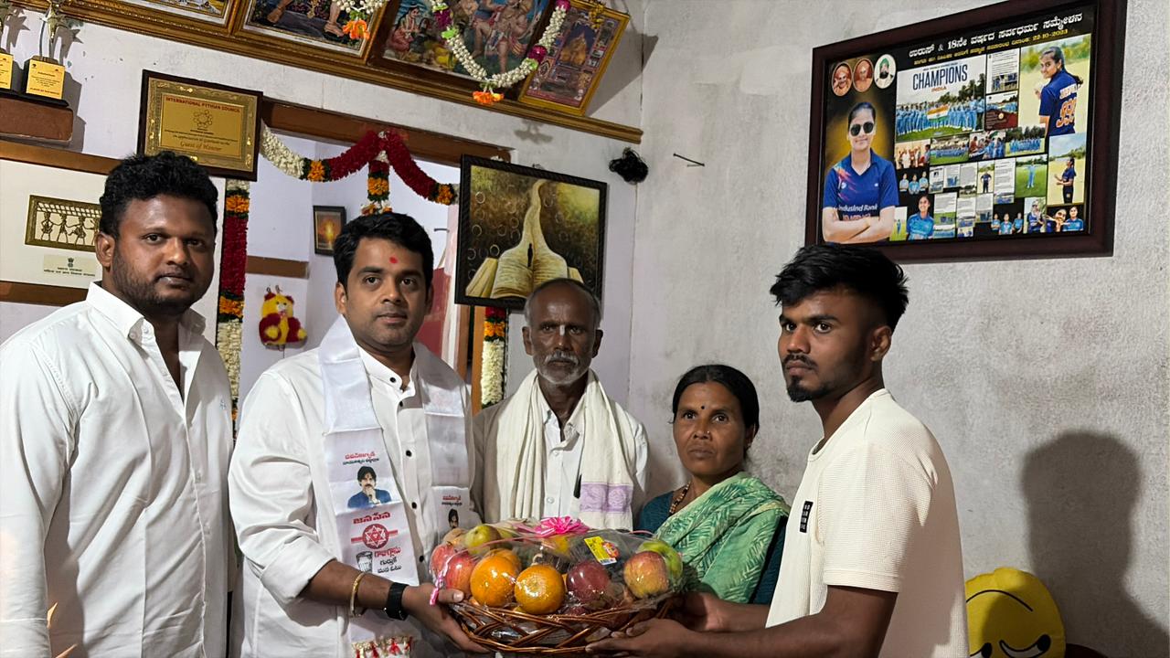 Deepika, Captain of the Indian Women's Blind Cricket Team, with Pawan Kalyan in Andhra Pradesh
