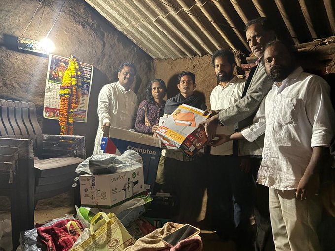 Distribution of food supplies and groceries provided by Jana Sena leader Pawan Kalyan for Karuna