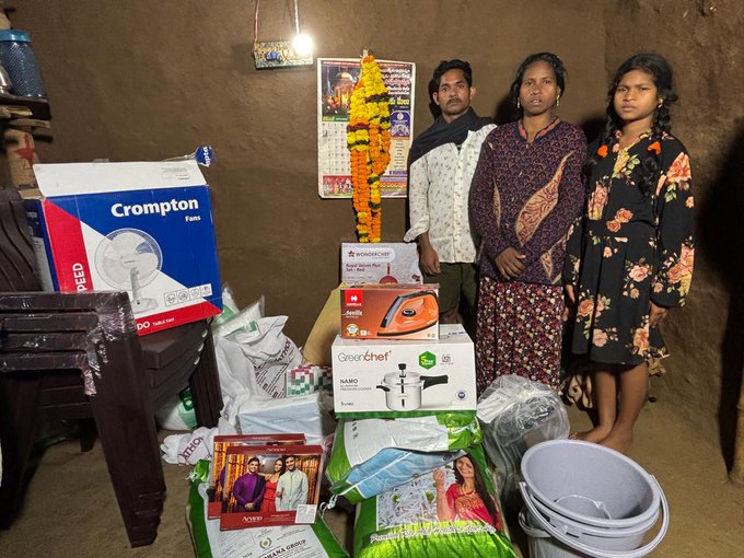 Charitable donation of essential household items by Pawan Kalyan to support Karuna